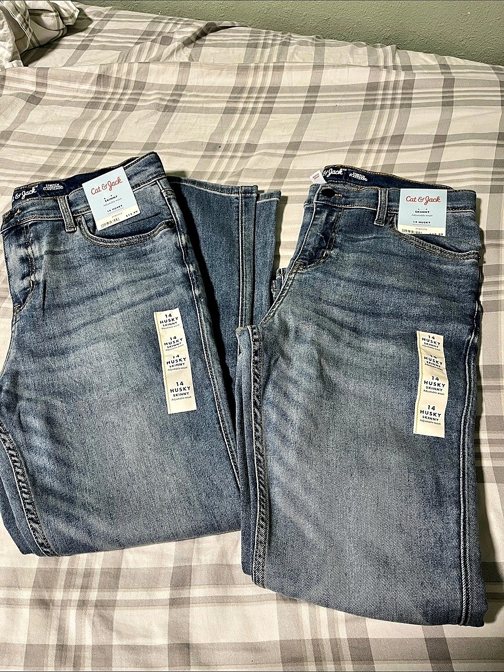 Cat & Jack Boys Skinny Fit Stretch Jeans Blue Size 14 Two Pairs